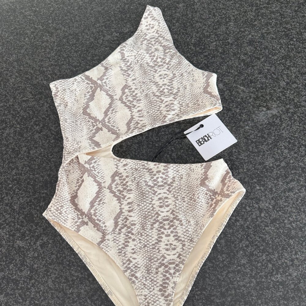 BEACH RIOT Snakeskin Pattern Celine One Piece Cutout Swimsuit